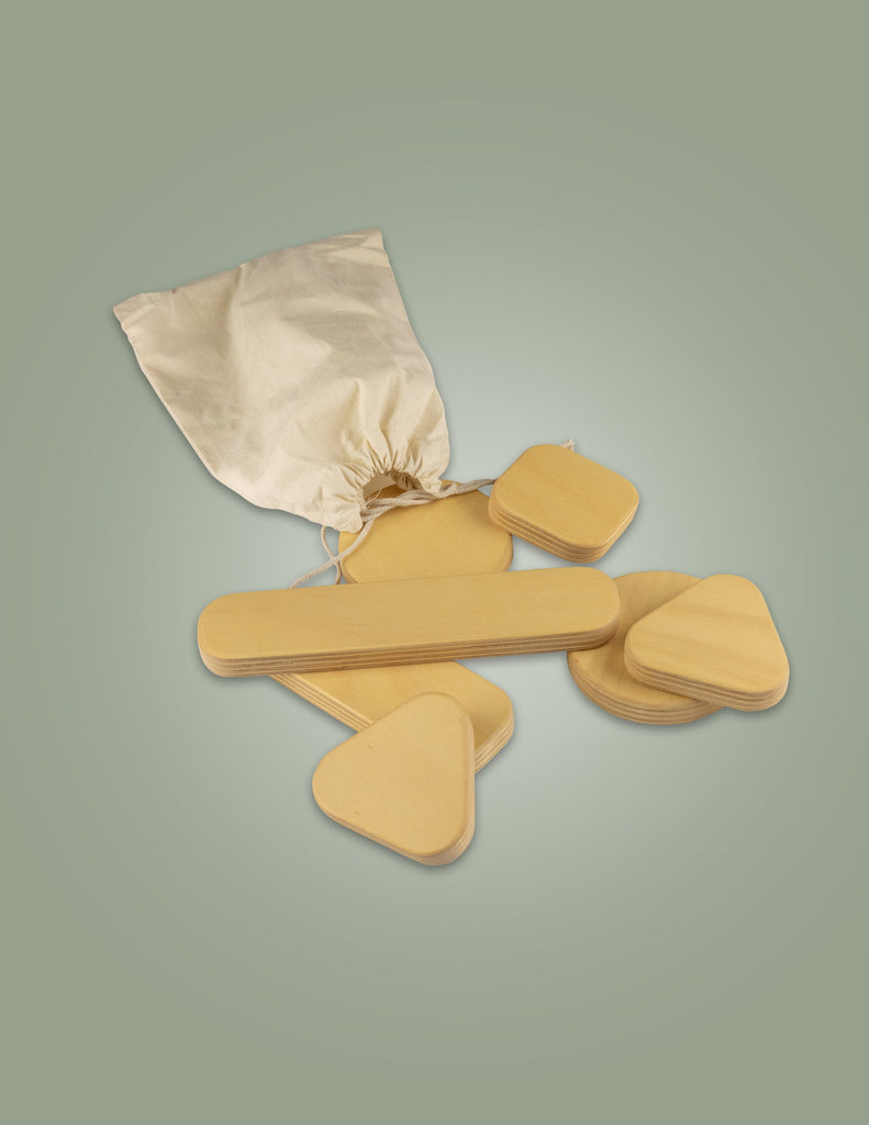 Wooden Shapes with Drawstring Bag